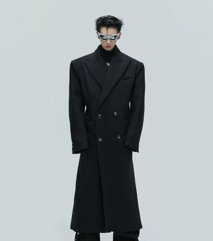 Shoulder-Pad Waist-Fitted Thick Long Trench Coat WN21737