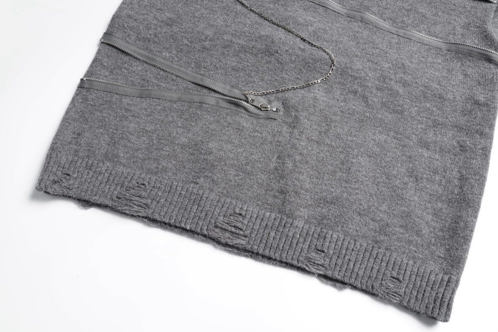 Asymmetric Zipper Detail Oversize Knit Sweater WN28124