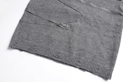 Asymmetric Zipper Detail Oversize Knit Sweater WN28124