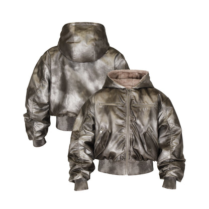 Hooded Zip PU Leather Jacket WN26672