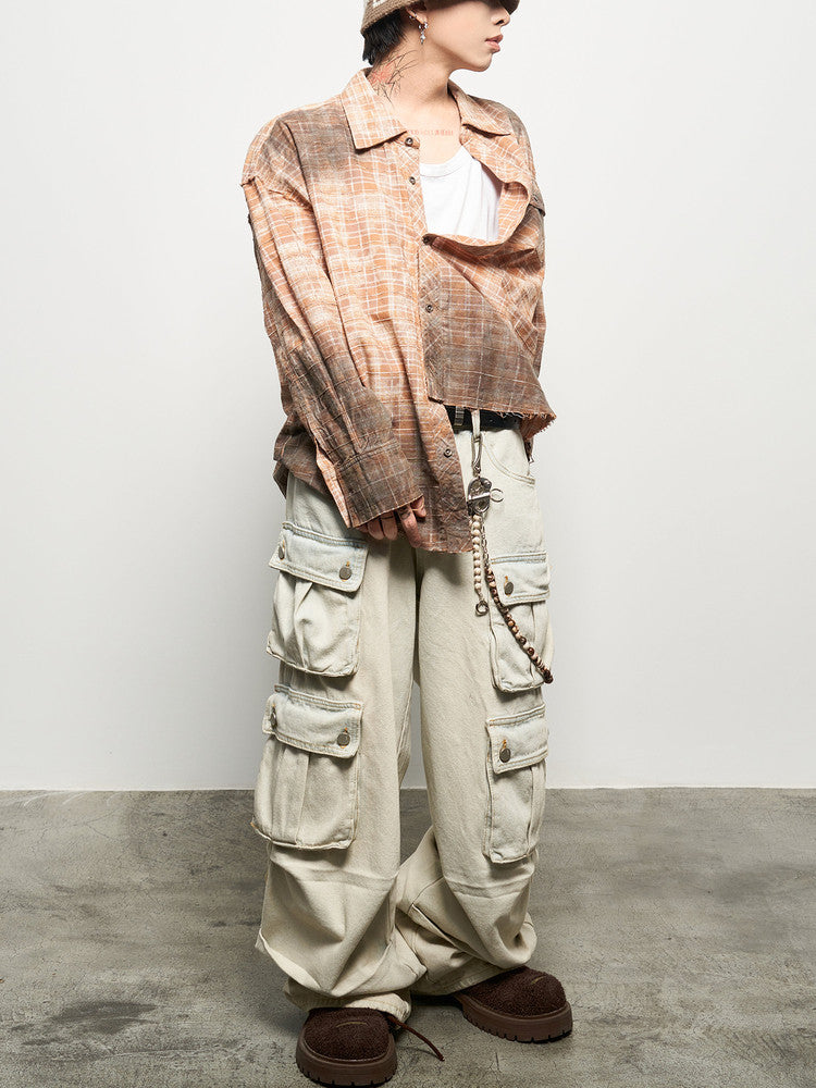 Wash Gradient Brushed Oversize Long Sleeve Shirt WN22944