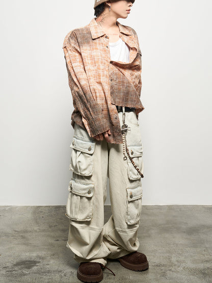 Wash Gradient Brushed Oversize Long Sleeve Shirt WN22944