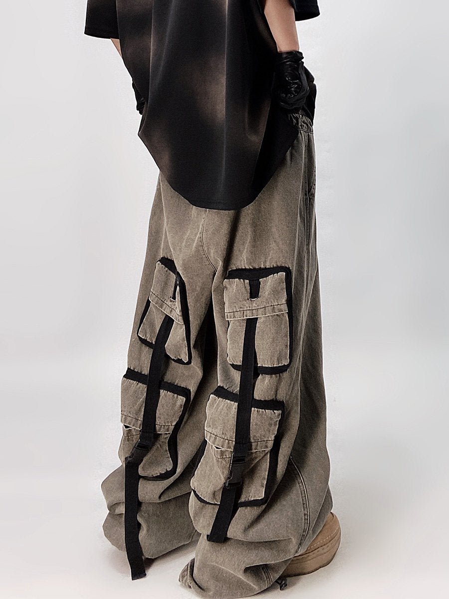 Washed Multi-Pocket Wide Leg Denim Jeans WN23998