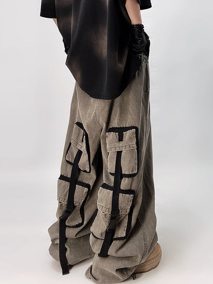 Washed Multi-Pocket Wide Leg Denim Jeans WN23998