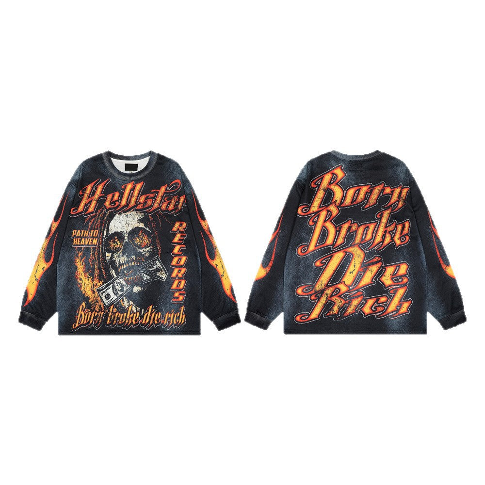 Flame Skull Letter Long Sleeve T-Shirt WN26589