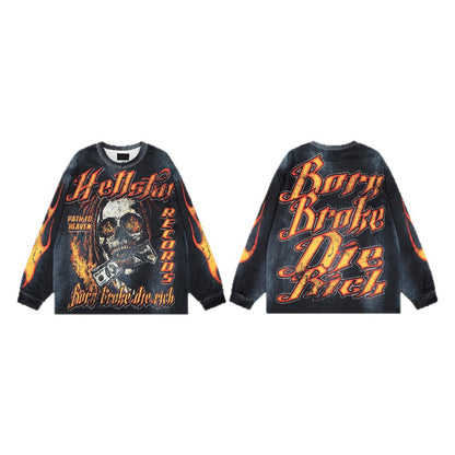 Flame Skull Letter Long Sleeve T-Shirt WN26589