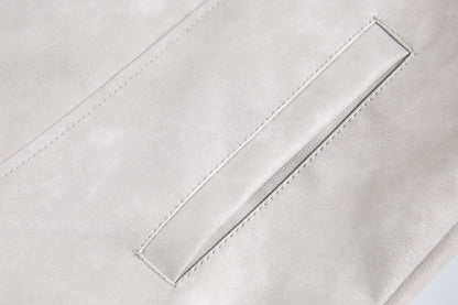 Cross Patchwork Oversize PU Leather Jacket WN23034