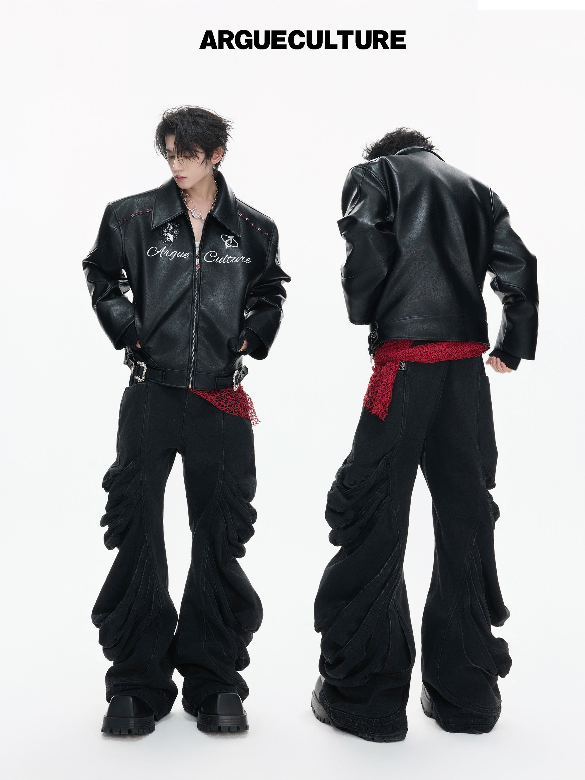Original Crack Texture Fake Layered Thick PU Leather Jacket