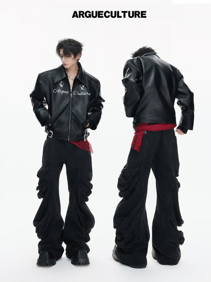 Original Crack Texture Fake Layered Thick PU Leather Jacket WN23335