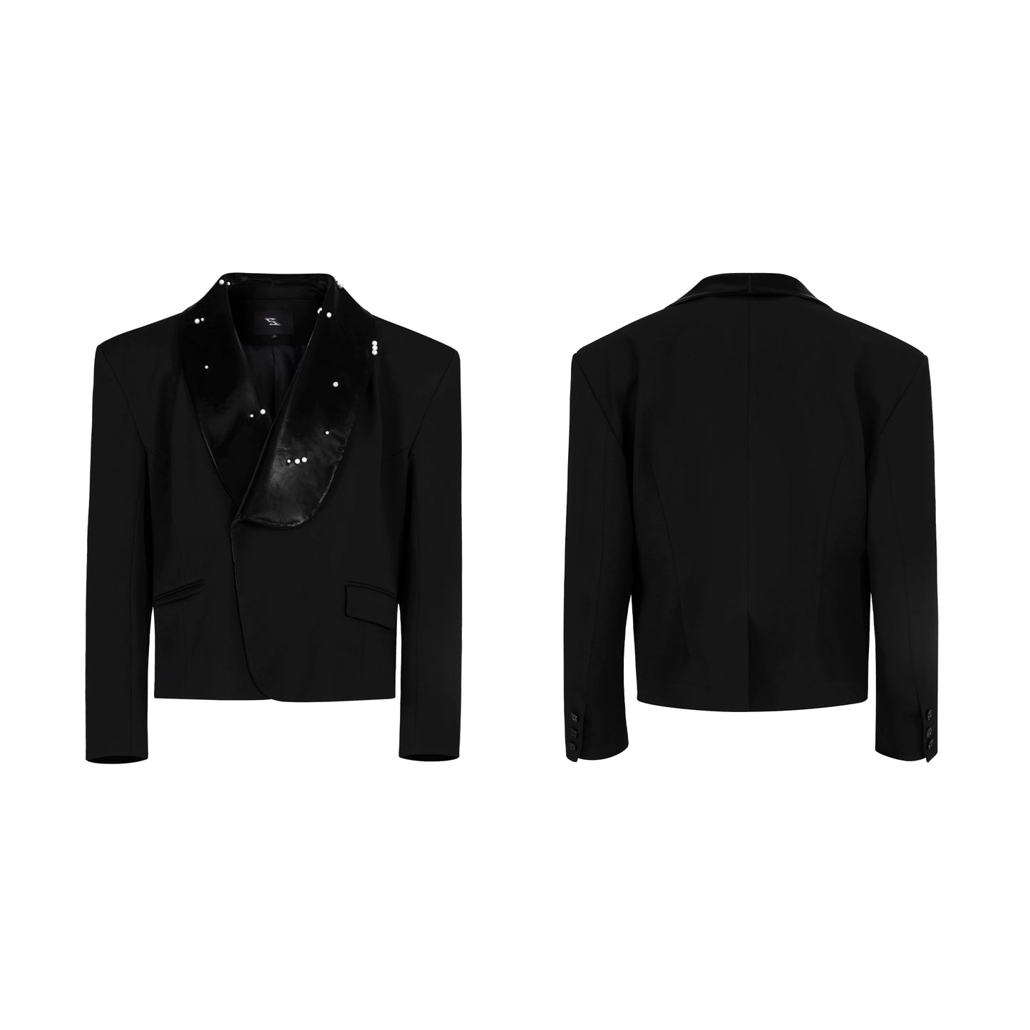 Pearl Splicing Shoulder-Pad PU Leather Jacket & Straight Pants Setup WN21966