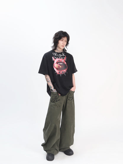 Washed Tongue Print Short Sleeve T-Shirt WN24452