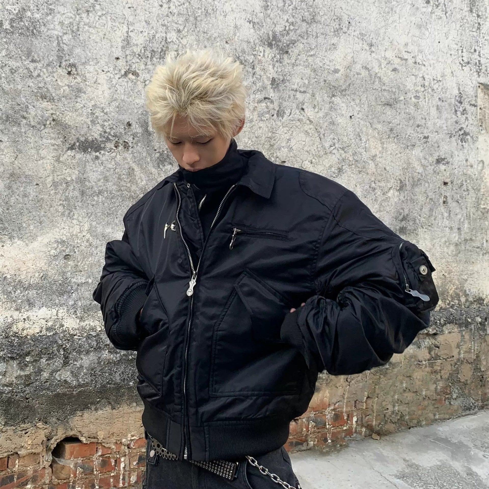 Strath Conar”羊革“ black 短丈“bomber jacket Star Moon Rivet Short Bomber Jacket WN22193 – WONDER NOAH