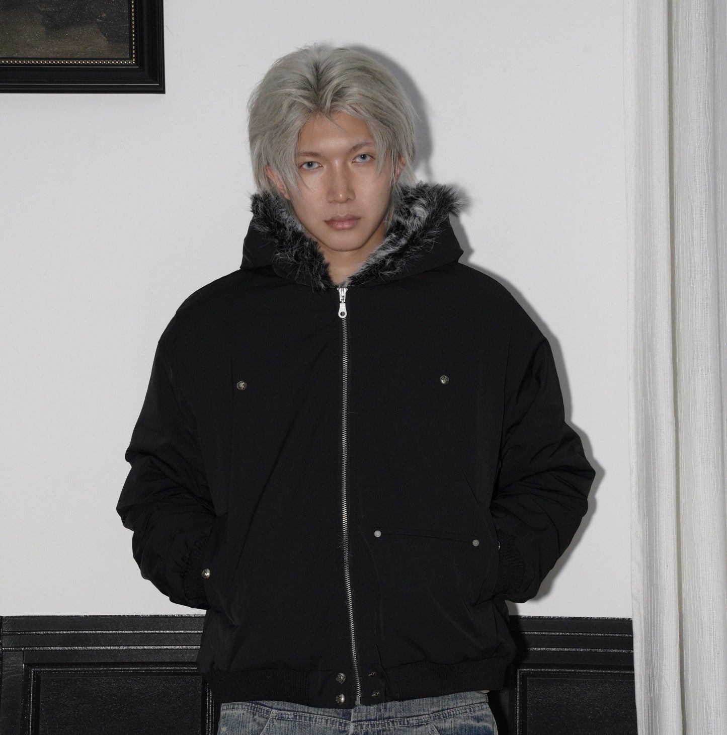 Hooded Fake Fur Plush Canvas Padded Jacket WN22196