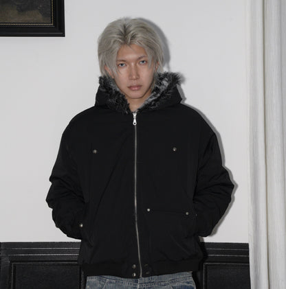 Hooded Fake Fur Plush Canvas Padded Jacket WN22196