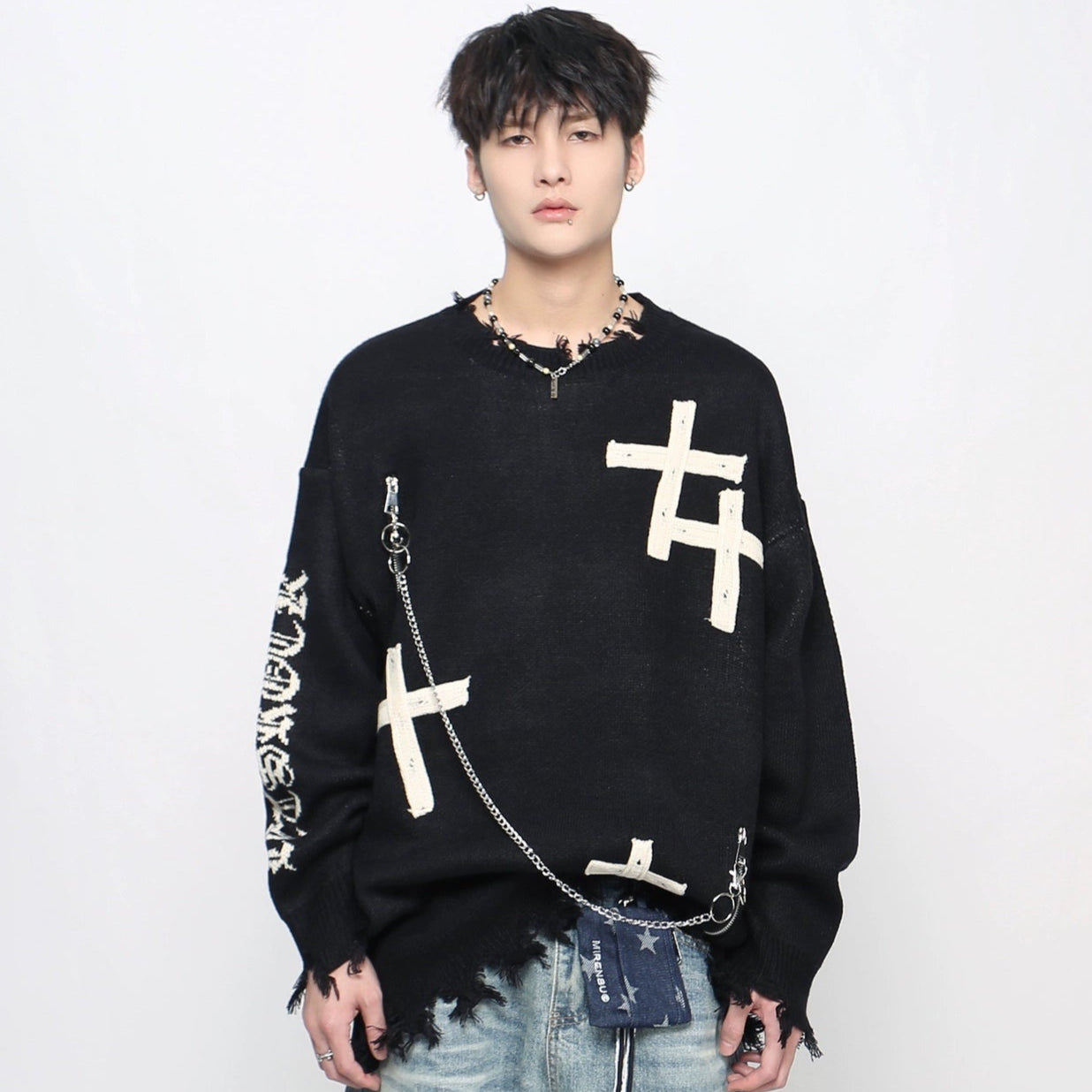 Gothic Cross Jacquard Oversize Knit Sweater WN21053