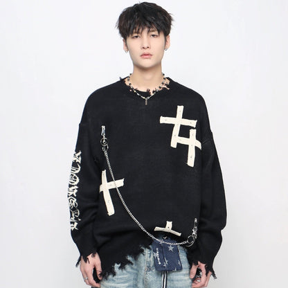 Gothic Cross Jacquard Oversize Knit Sweater WN21053