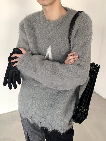 Back Design Round Neck Fur Knit Sweater WN9126