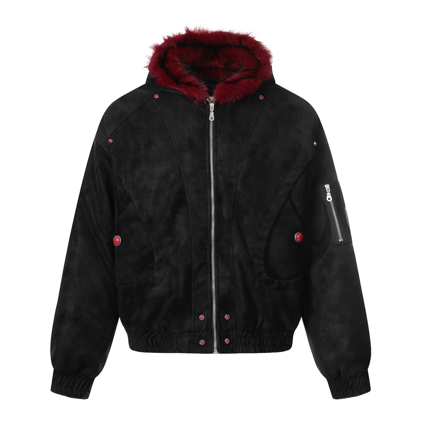 PU Leather Cropped Fake Fur Hooded Padded Jacket WN22759