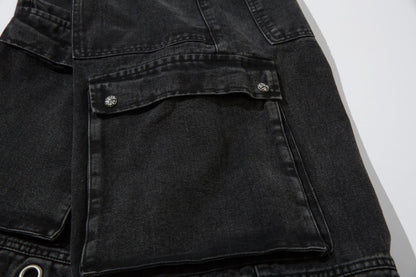 Washed Eyelet Cargo Denim Jeans WN25447