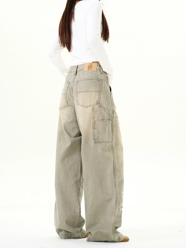 Damage Wide-Leg Straight Pants WN9490