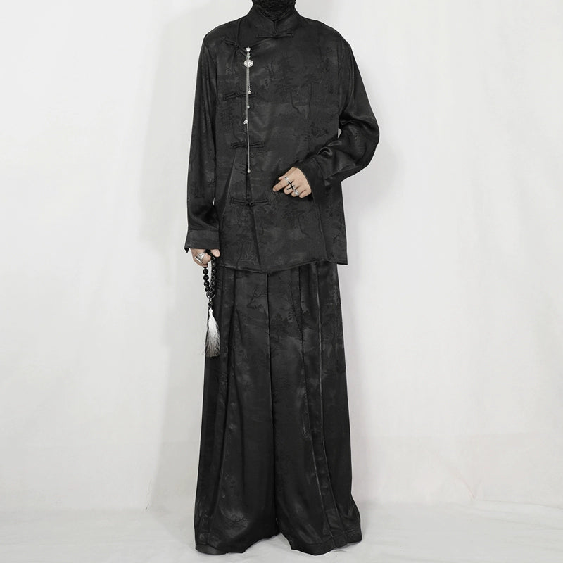 Lightweight Patterned Design Wide Leg Trousers WN20192