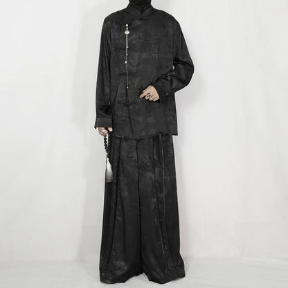 Lightweight Patterned Design Wide Leg Trousers WN20192