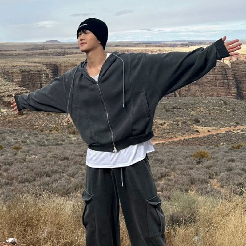 Double Zipper Hoodie & Wide Leg Cargo Sweatpants Setup WN20243