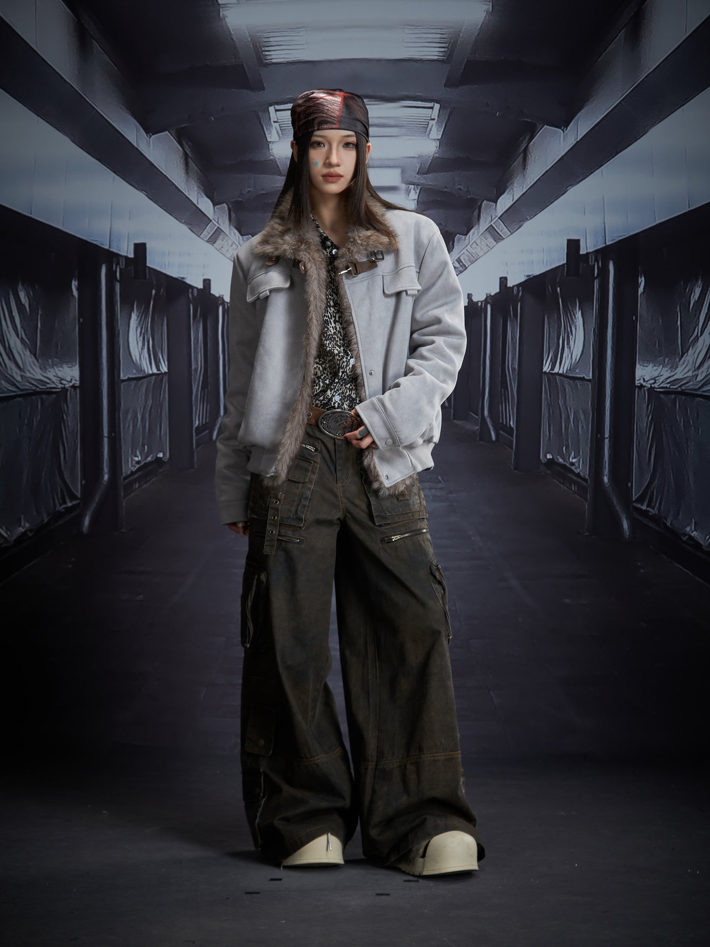 Fur Collar Metal Buckle Snap Button Oversize Puffer Jacket WN22850