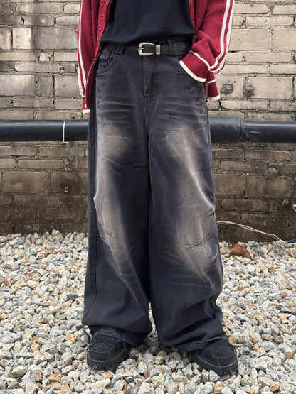 Heavyweight Wash Pleats Flare Denim Jeans WN22995