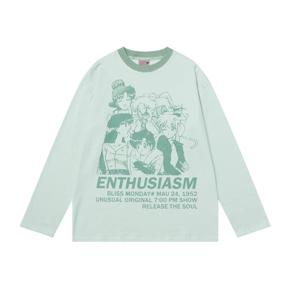 Striped Anime Graphic Oversize Long Sleeve T-Shirt WN25841