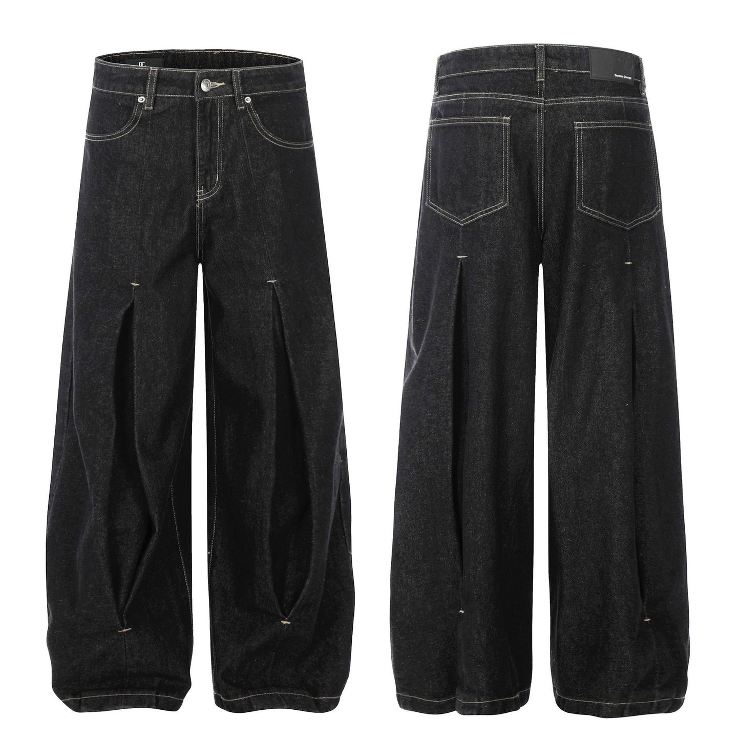 Washed Wide Leg Curved Denim Jeans WN25887