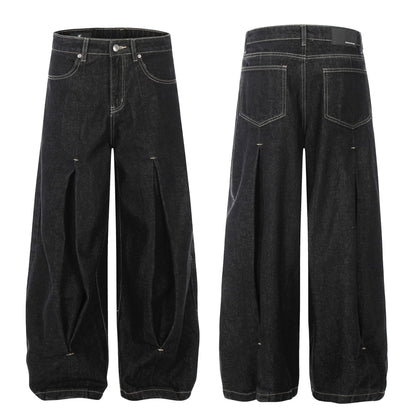 Washed Wide Leg Curved Denim Jeans WN25887