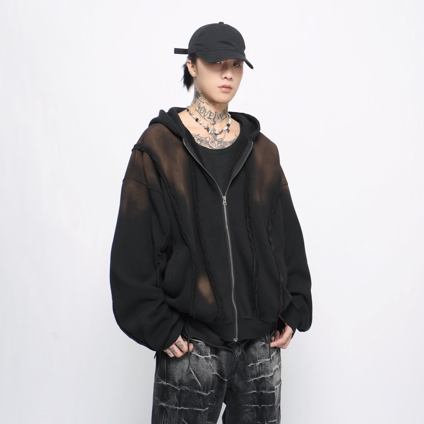 Fleece Linning Oversize Patchwork Zipper Hoodie WN10918