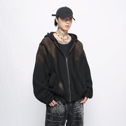 Fleece Linning Oversize Patchwork Zipper Hoodie WN10918