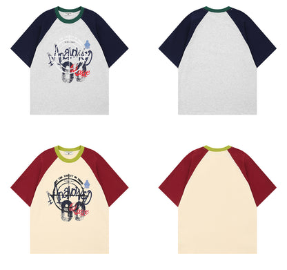Contrast Raglan Sleeve Cotton Oversize Short Sleeve T-Shirt WN26834