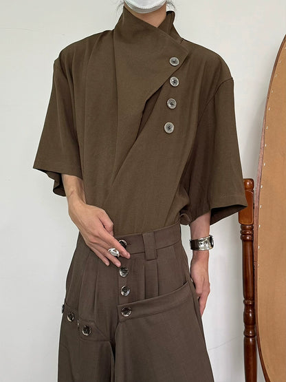 Asymmetry Button Design Short Sleeve Shirt WN19952