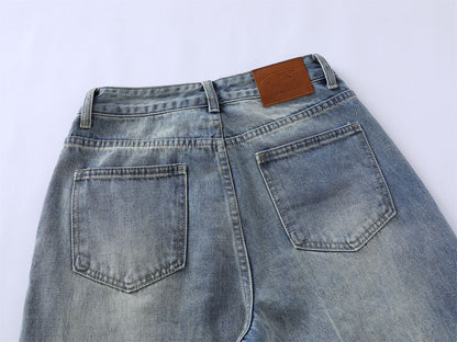 Washed Damage Wide Leg Micro Flare Denim Jeans WN16551