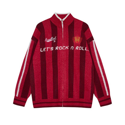 Badge Embroidery Zipper Knit Cardigan WN21050