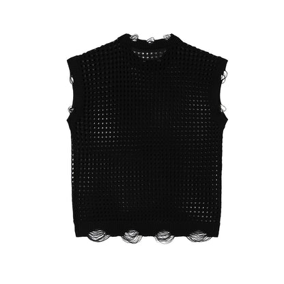 Mesh Damage Design Knit Vest WN25757