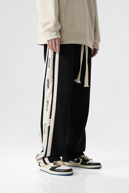 Side Stripes Suede Wide-Leg Straight Pants WN9714