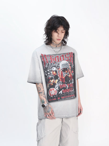 Rhinestone Print Washed Oversize Short Sleeve T-Shirt WN24417
