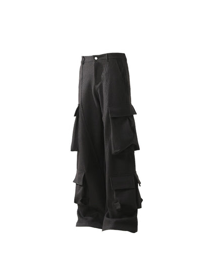 Multi-Pocket Curved Wide Leg Cargo Pants WN24217