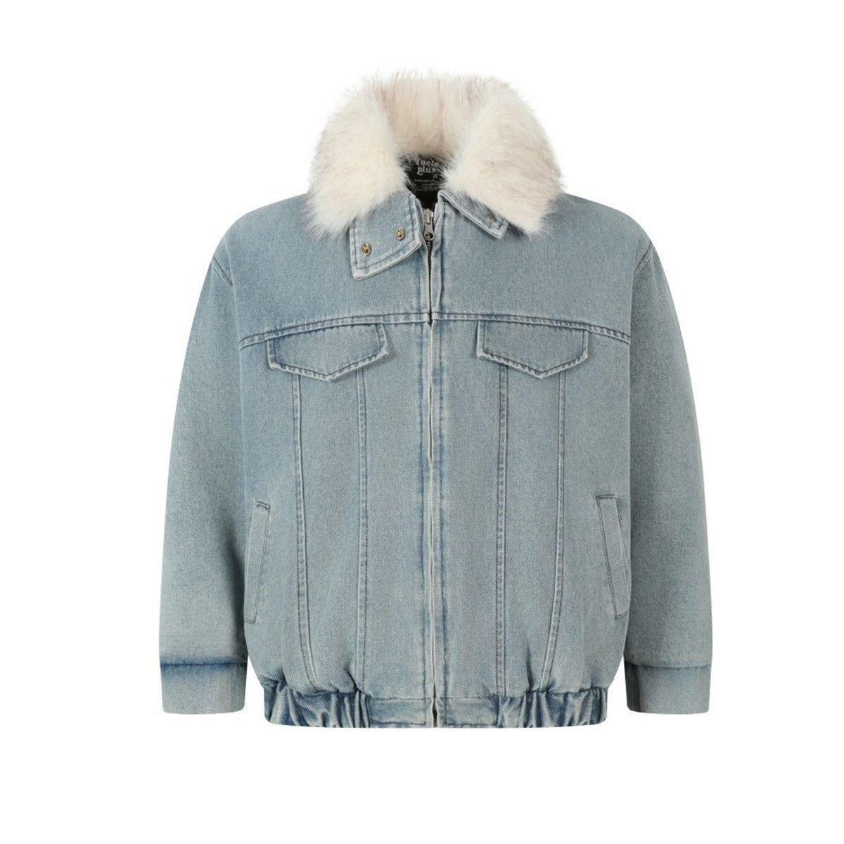 Furry Collar Denim PU Leather Jacket WN21928