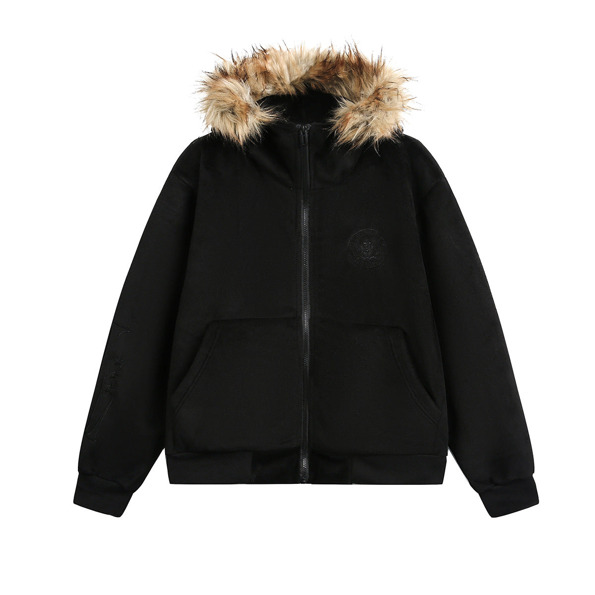 Fake Fur Collar Fleece Lining Zipper Hoodie WN21937