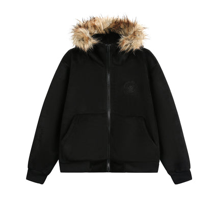 Fake Fur Collar Fleece Lining Zipper Hoodie WN21937