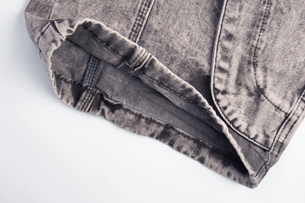 Double Waist Washed Panel Detail Wide Leg Denim Jeans WN27973