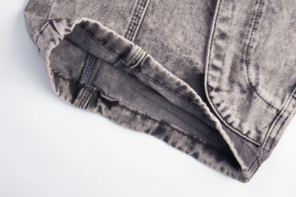 Double Waist Washed Panel Detail Wide Leg Denim Jeans WN27973