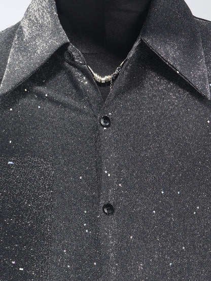 Glitter Texture Long Sleeve Shirt WN23698