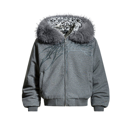 Fake Fur Collar Leopard Print Padded Jacket WN23076