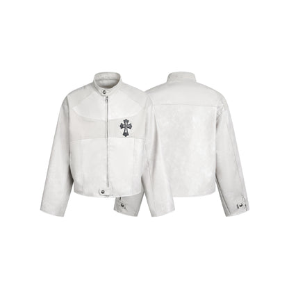 Cross Patchwork Oversize PU Leather Jacket WN23034